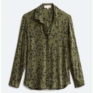 BELLA DAHL GREEN BUTTON DOWN SHIRT ANIMAL PRINT GREEN BLACK WOMEN'S SZ M